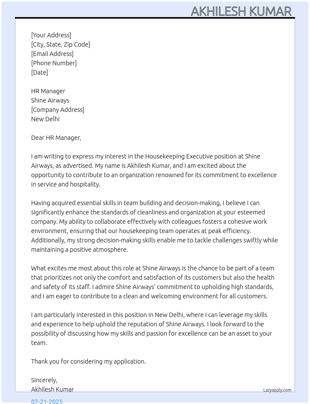 Cover letter for housekeeping executive - Mpo0HrUGR3PzHVCHmgsH