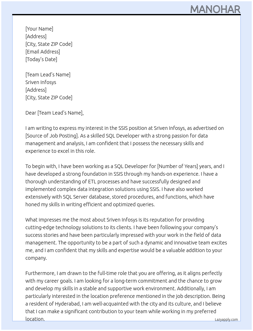 Cover letter for ssis - LazyApply
