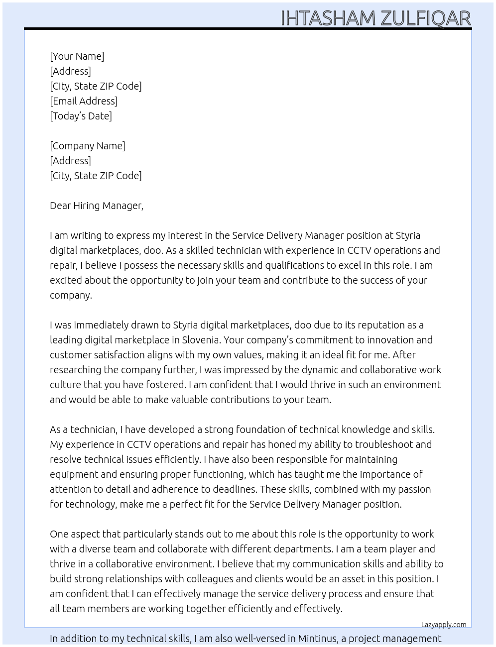 Service delivery manager  At Styria digital marketplaces, doo Cover Letter