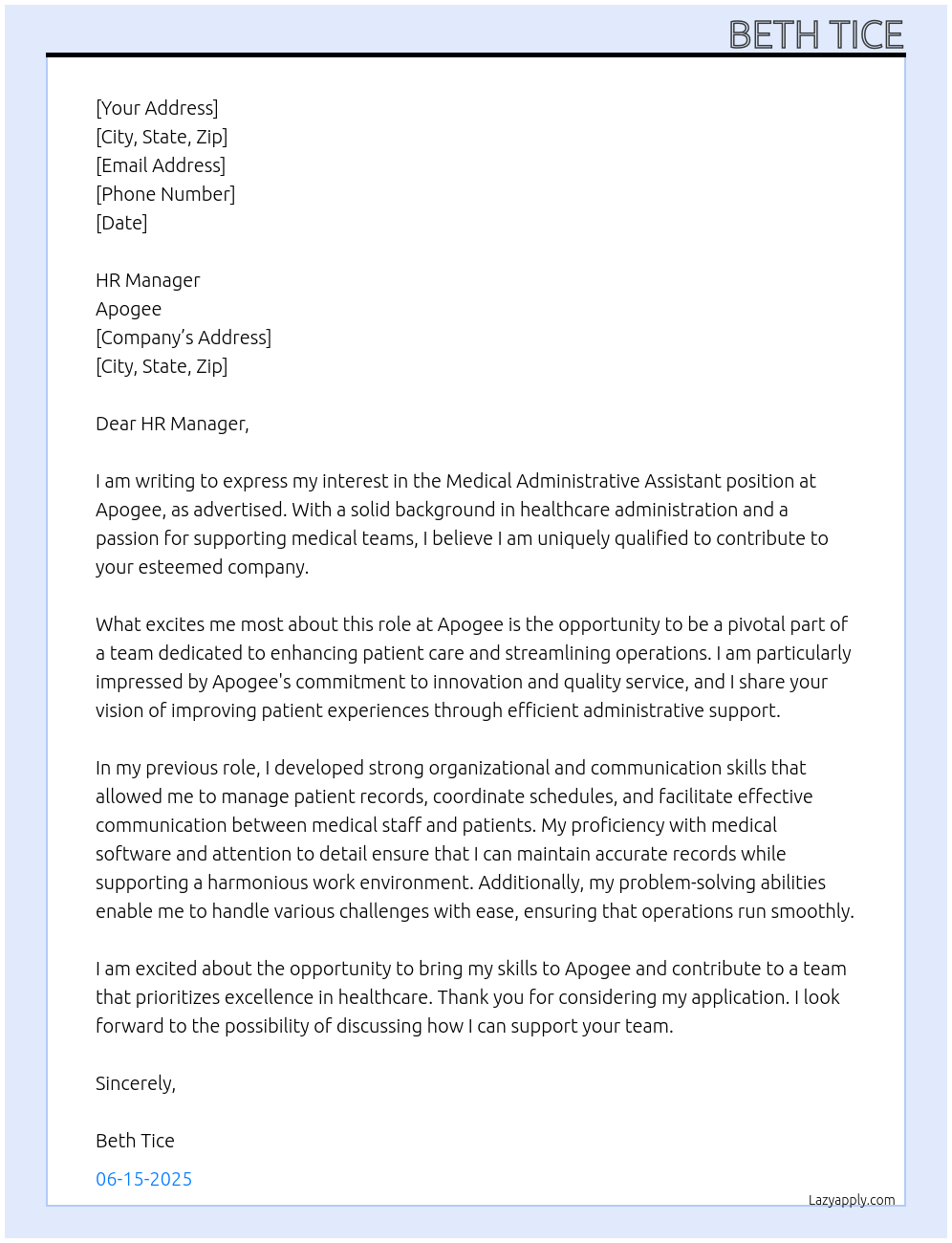 Cover letter for medical administrative assistant - LazyApply