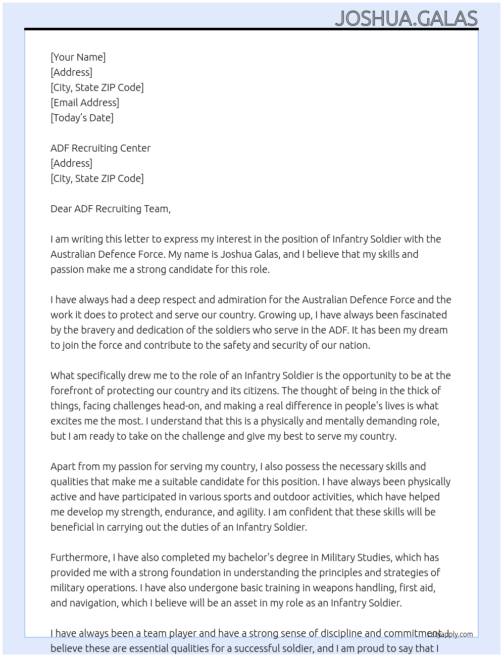 Cover letter for infantry solider - LazyApply