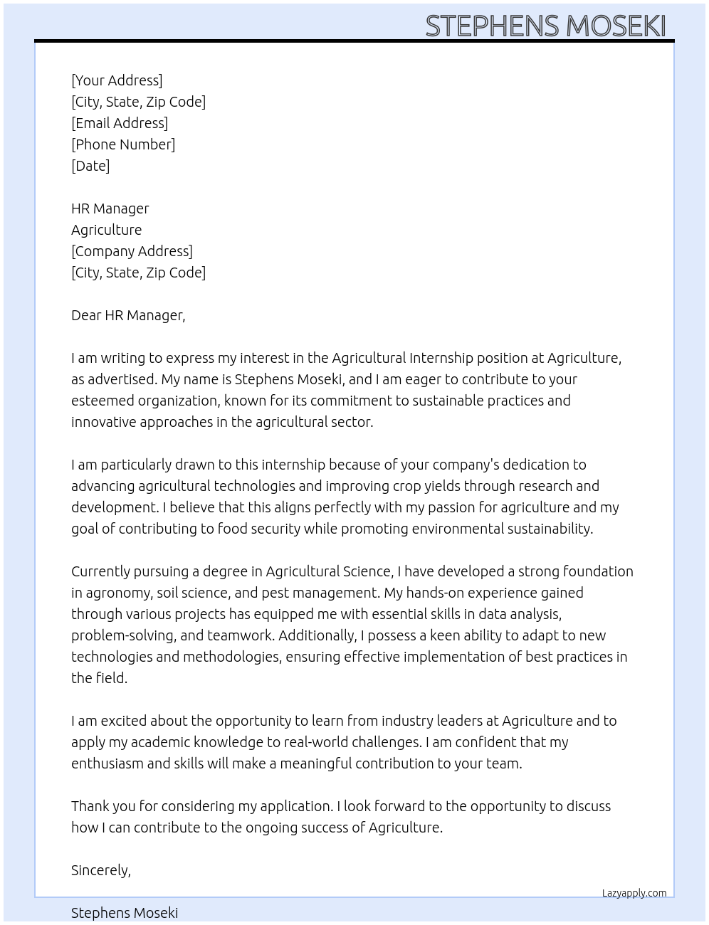 Cover letter for agricultural internship - LazyApply