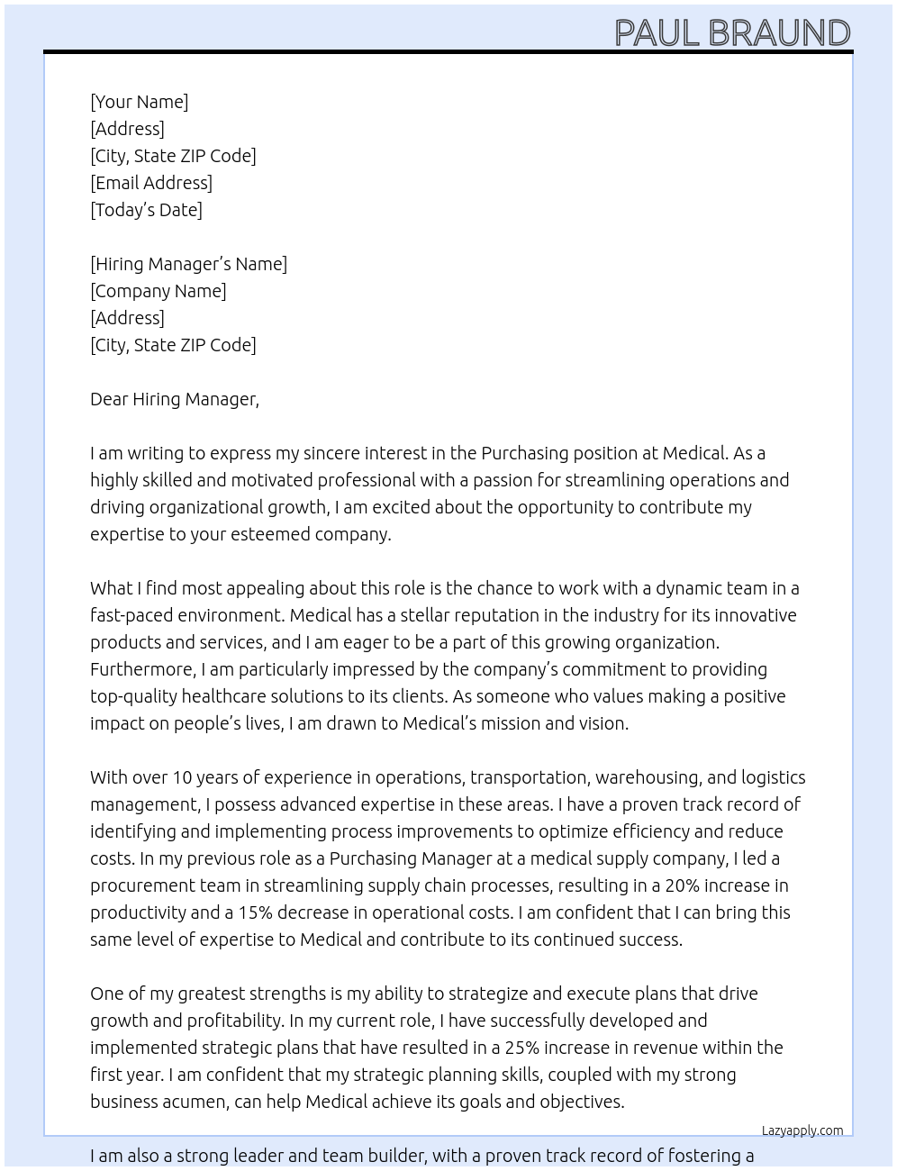 Purchasing At Medical Cover Letter