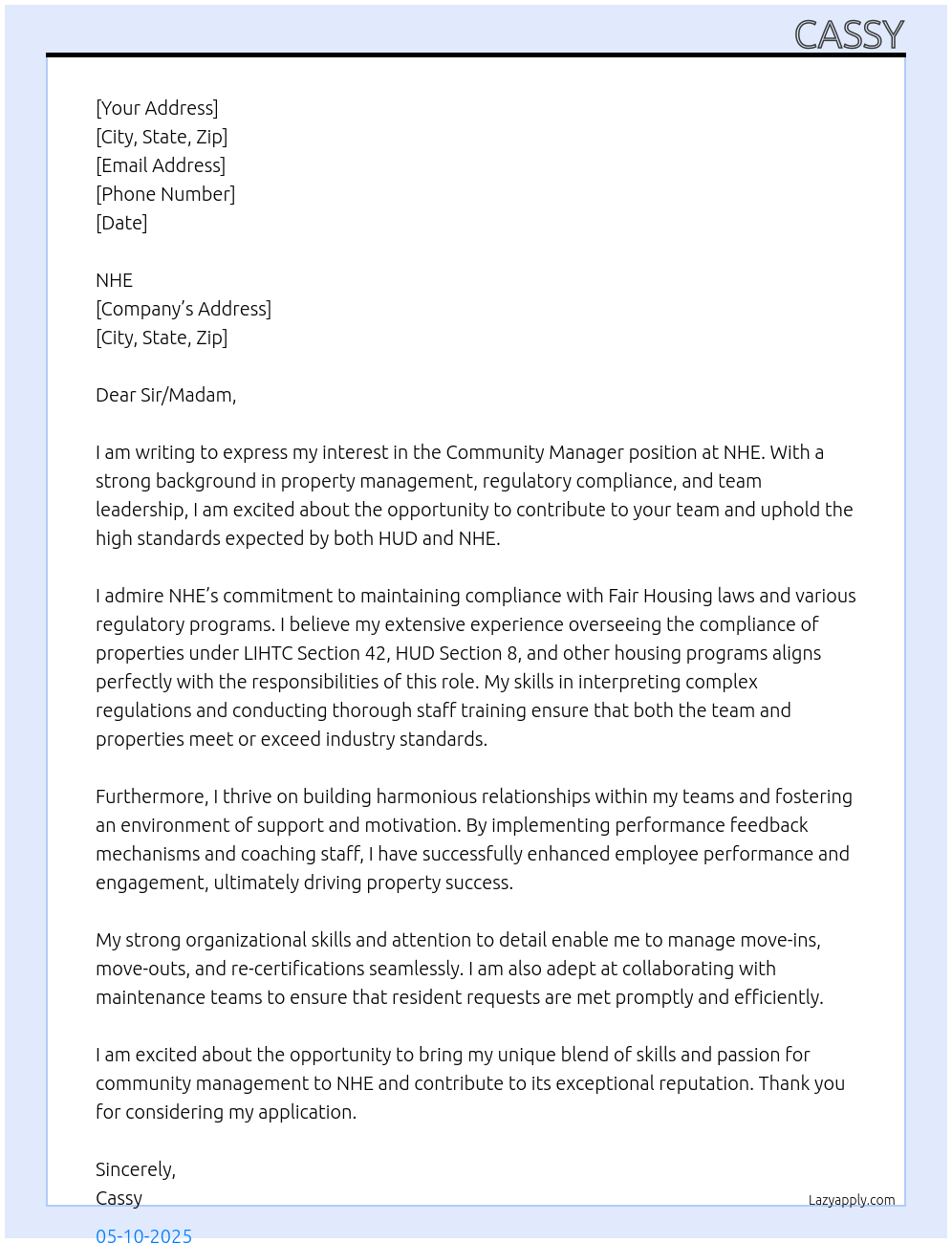 Community Manager At NHE Cover Letter