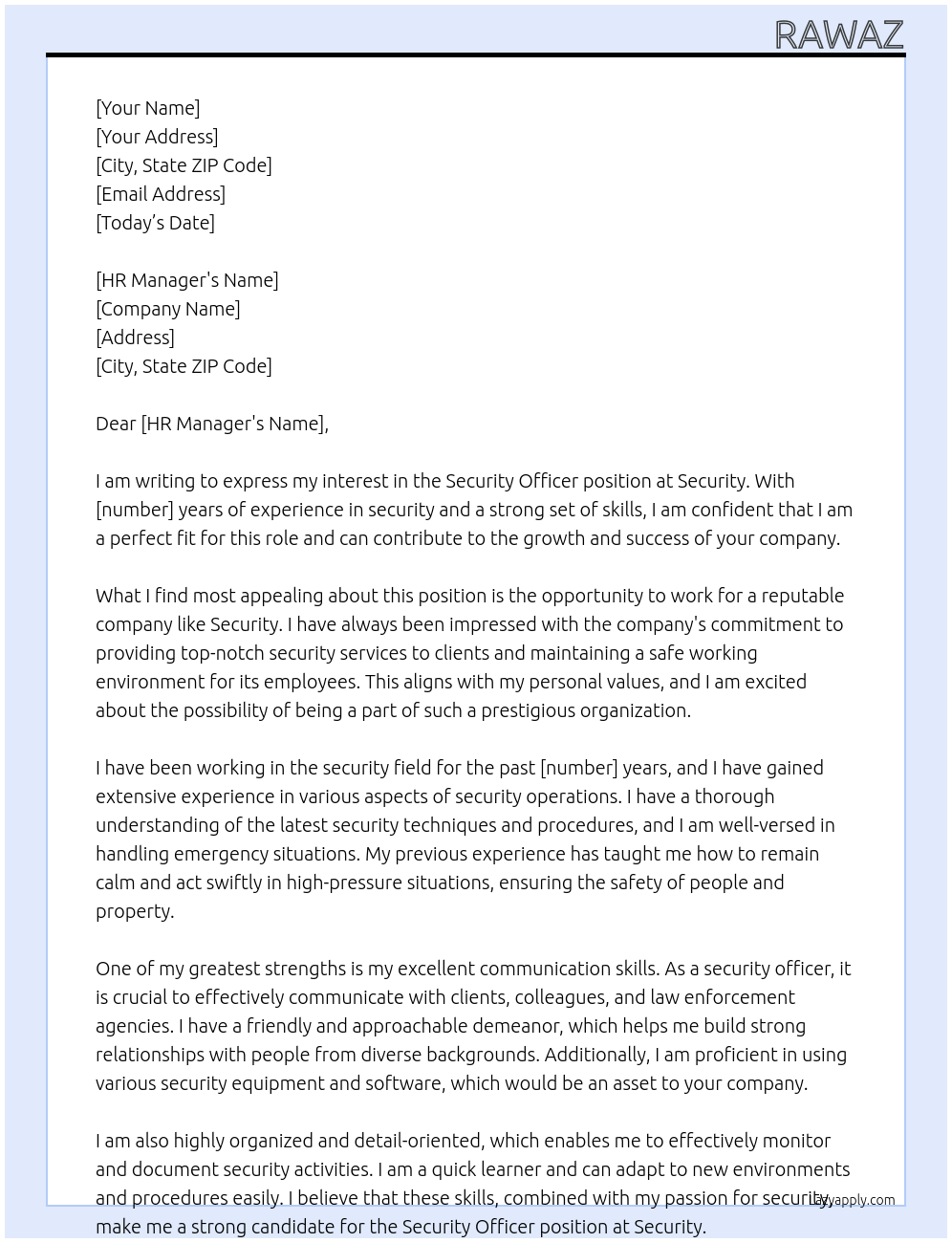 Security Officer  At Security  Cover Letter