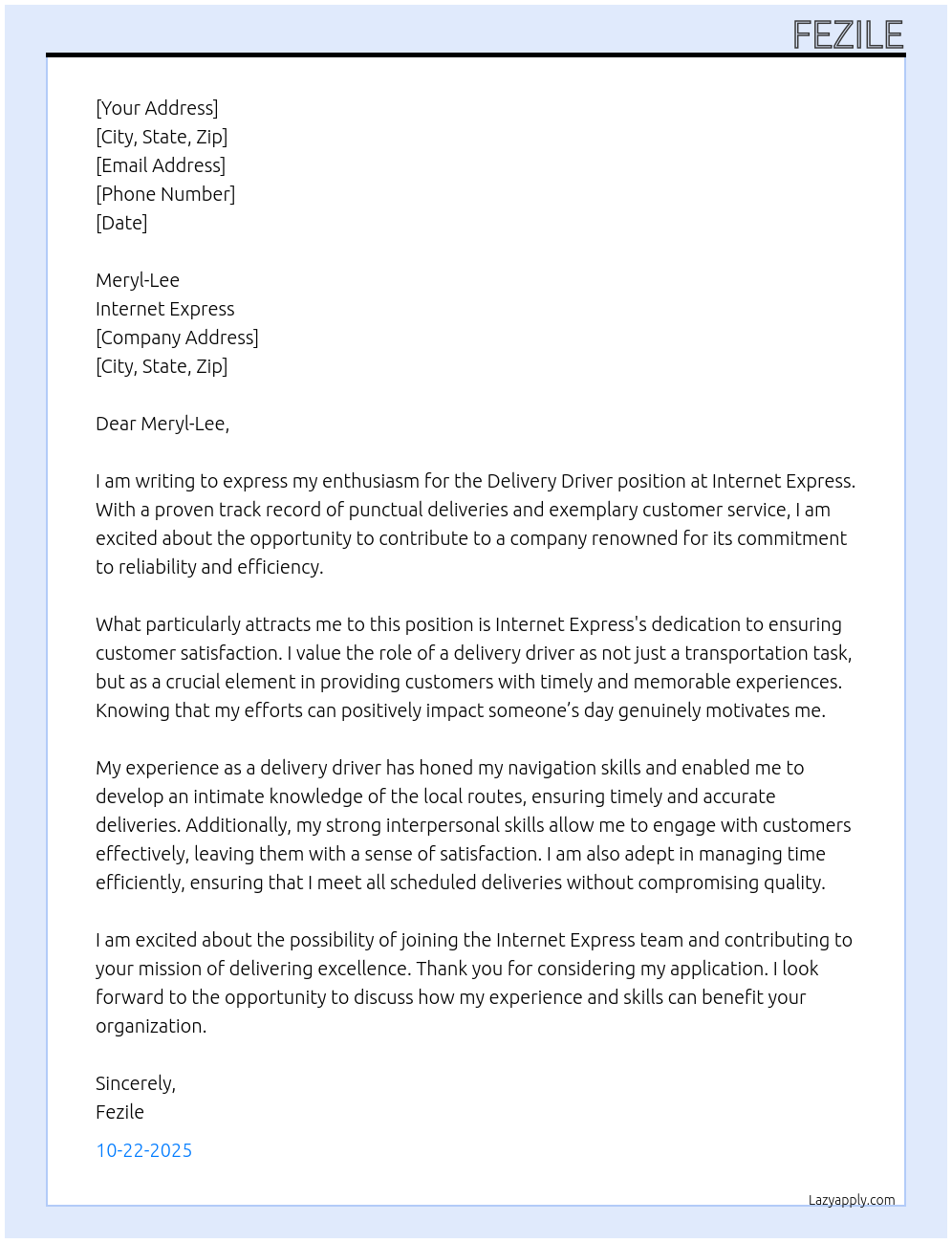 Delivery Driver At Internet Express Cover Letter