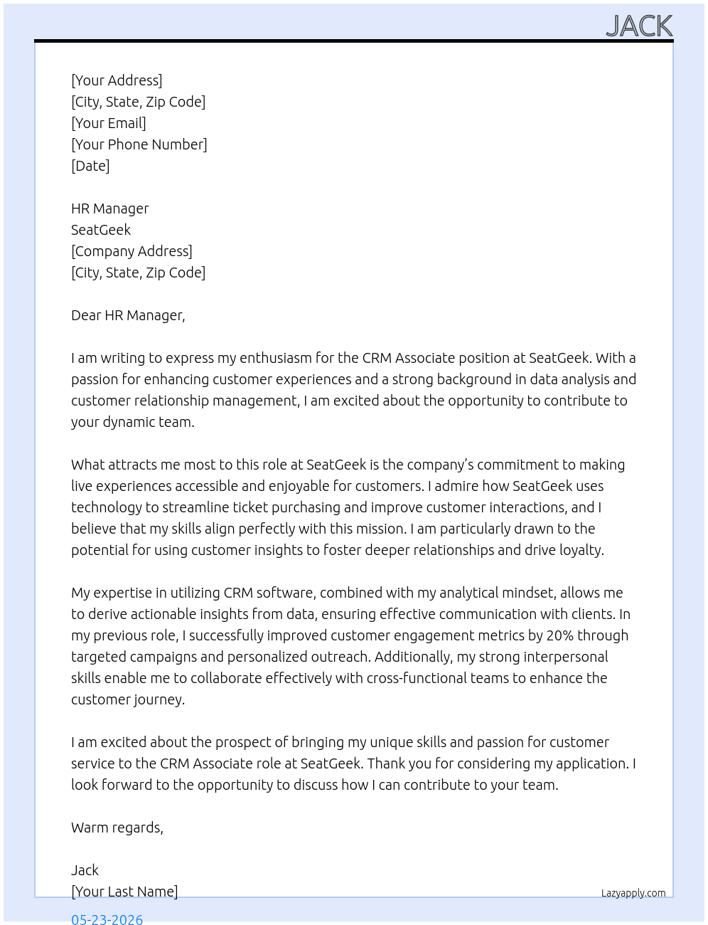 Cover letter for crm associate - LazyApply