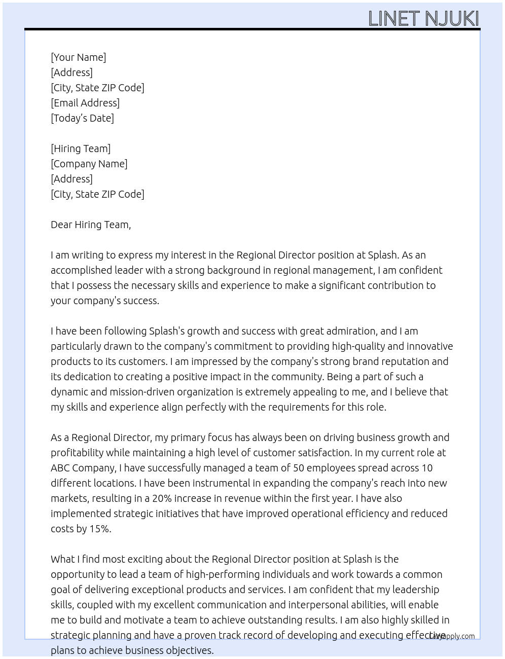 Cover letter for regional director - LazyApply