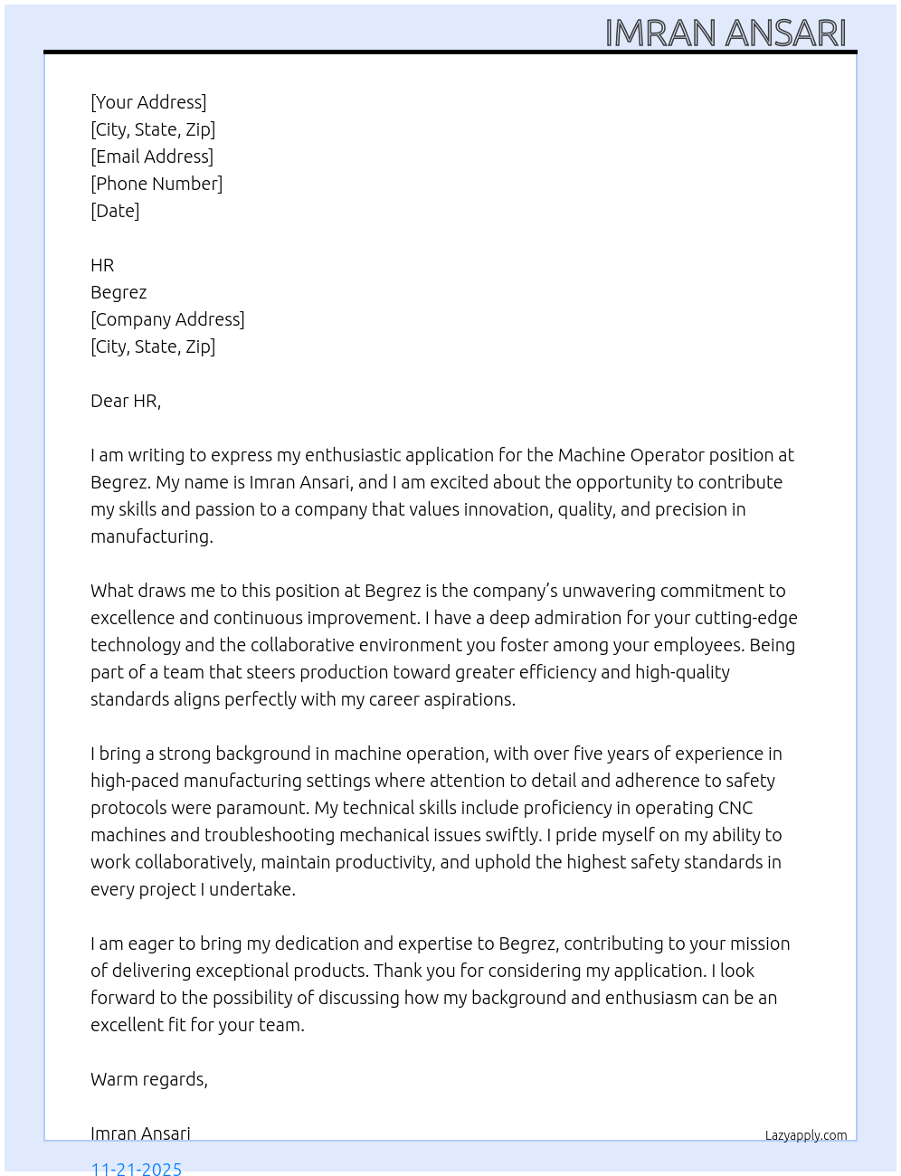 Cover letter for machine operator - LazyApply