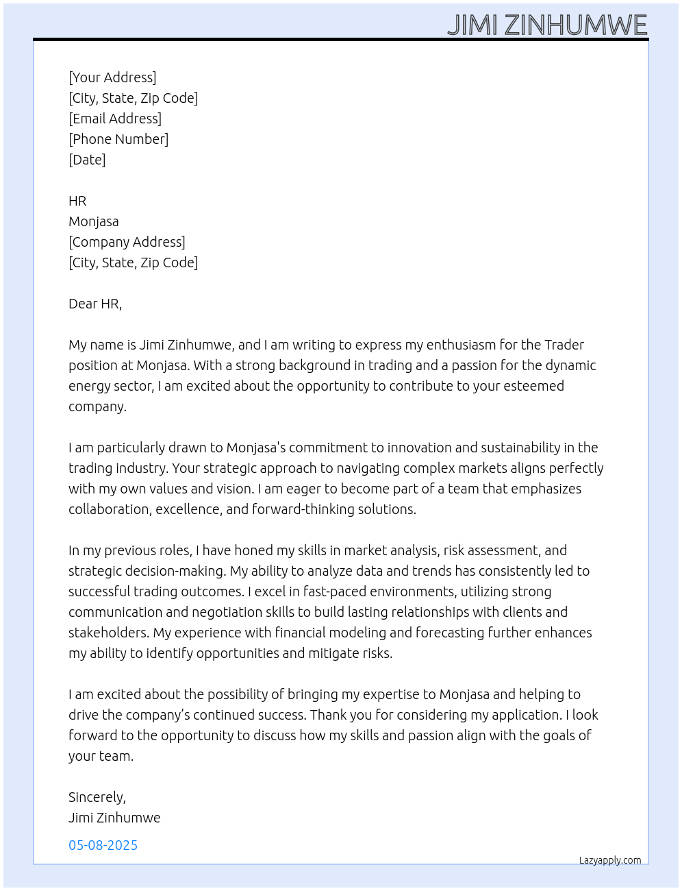 Trader At Monjasa Cover Letter