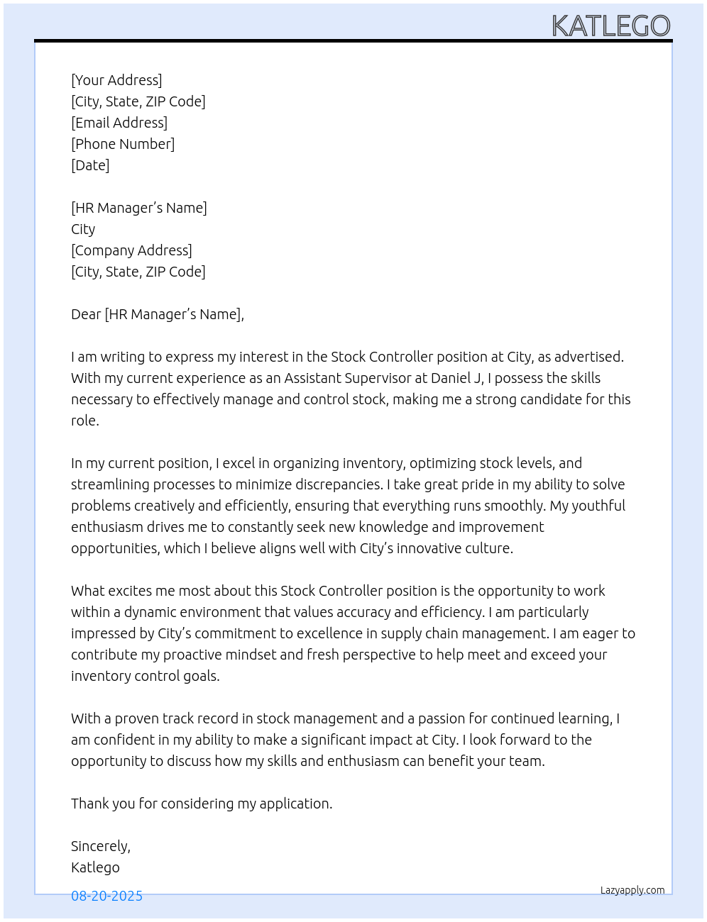 Stock controller At City Cover Letter