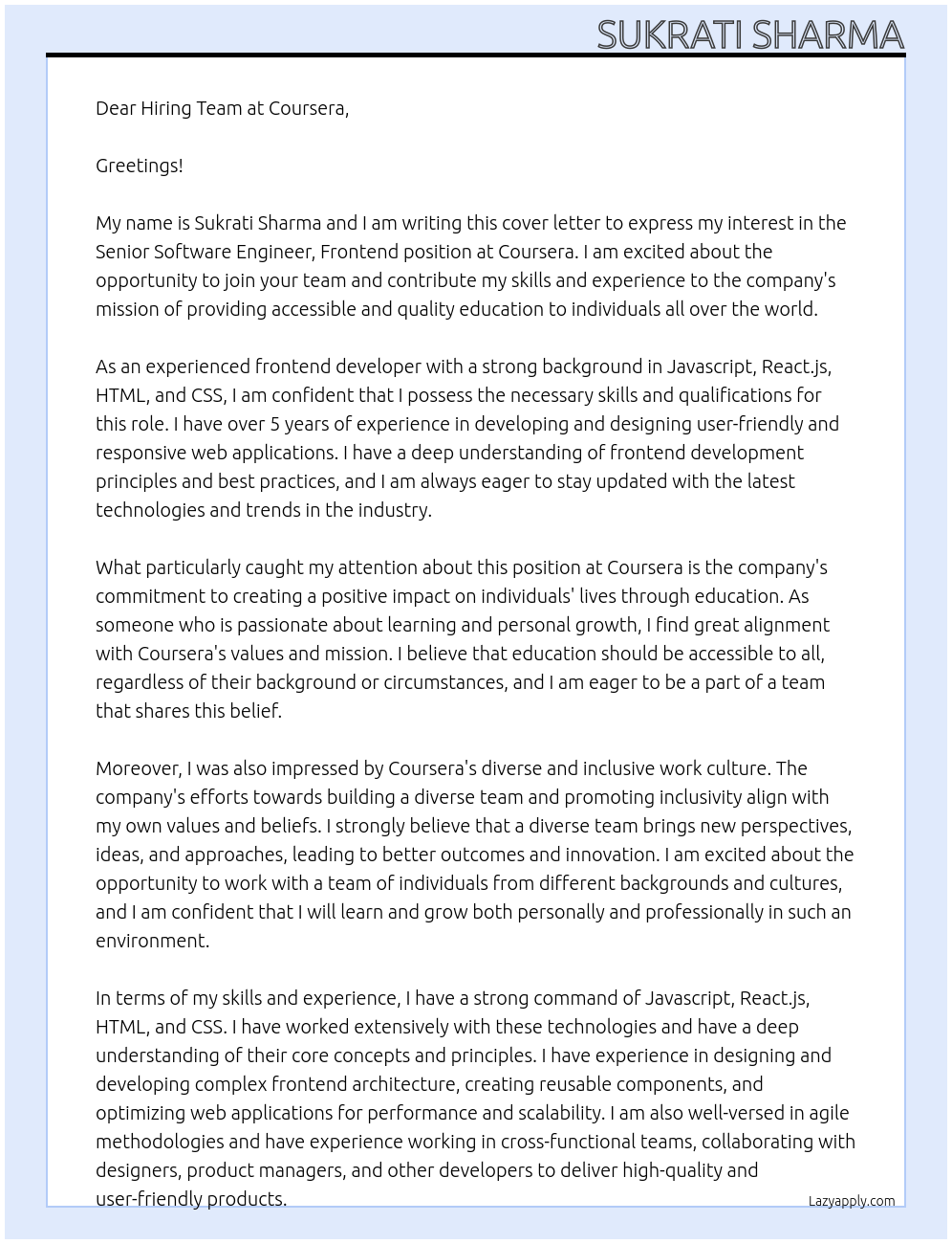 Cover letter for coursera - LazyApply