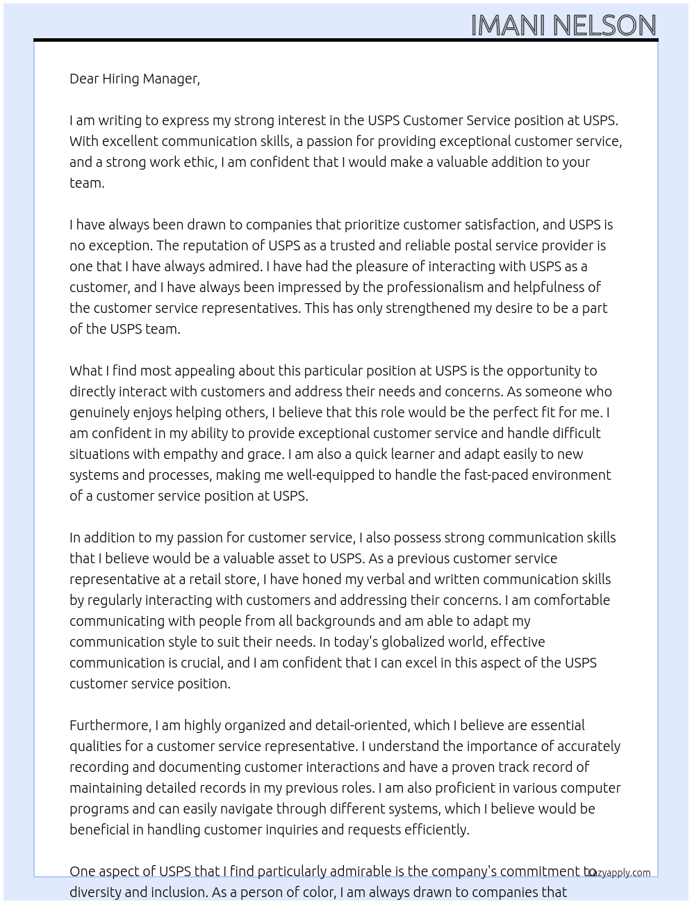 Cover letter for usps customer service - LazyApply
