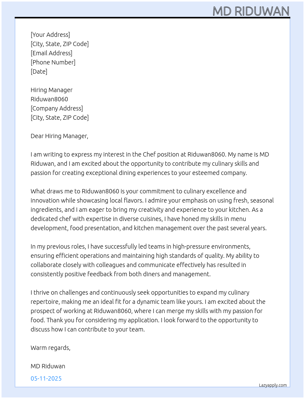 Chef At riduwan8060 Cover Letter