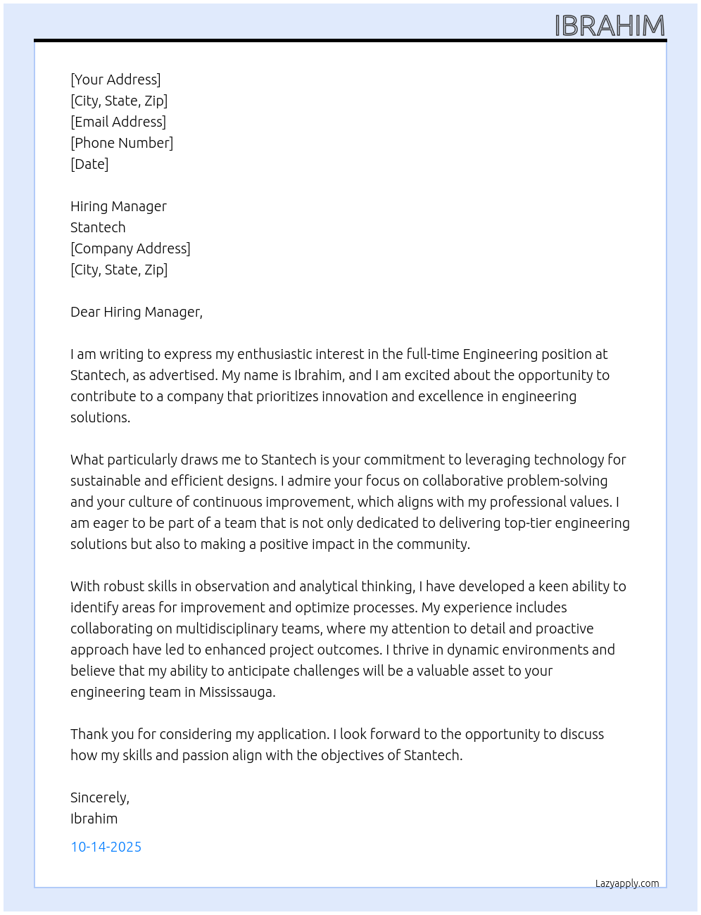 Cover letter for engineering - LazyApply