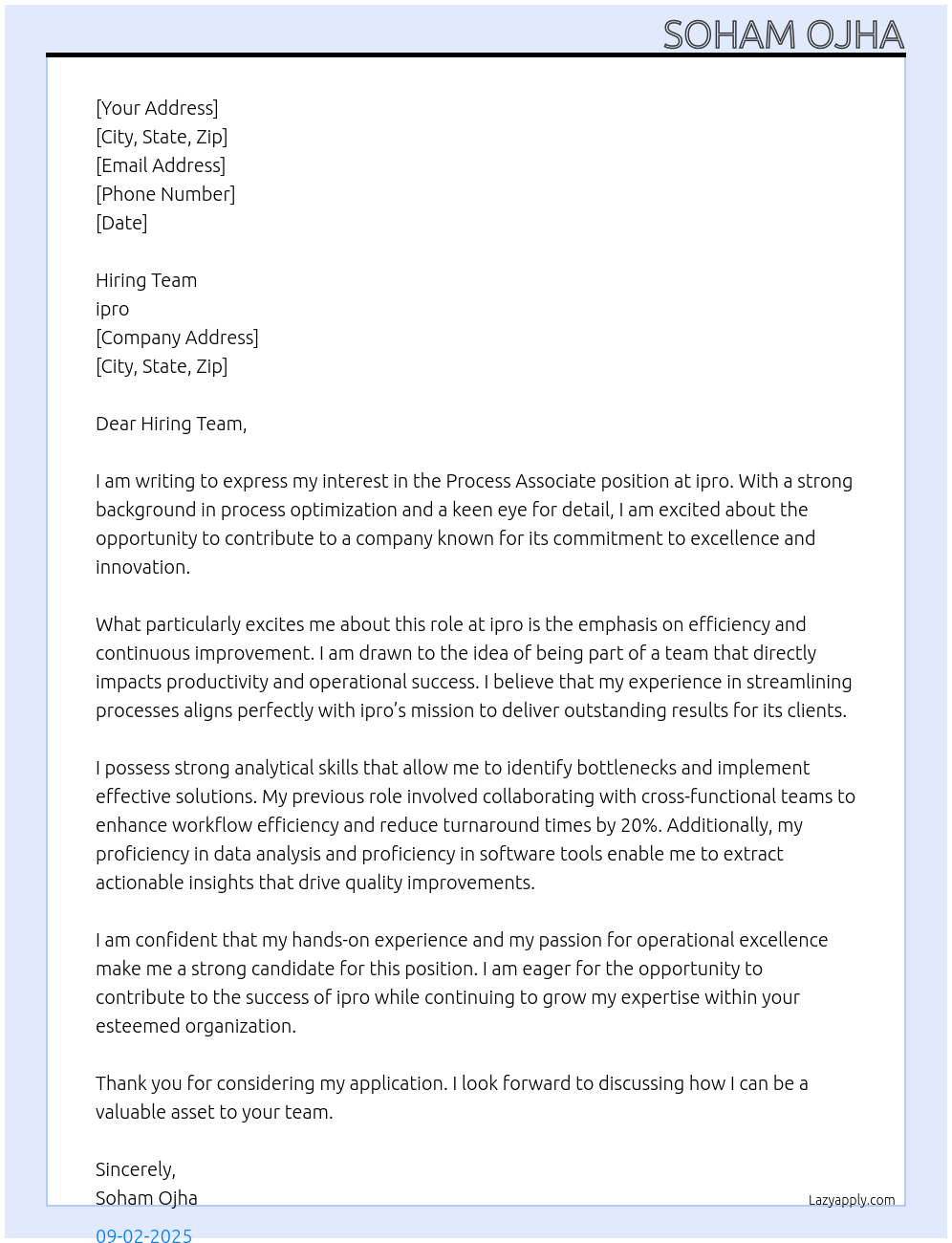 Process Associate At ipro Cover Letter