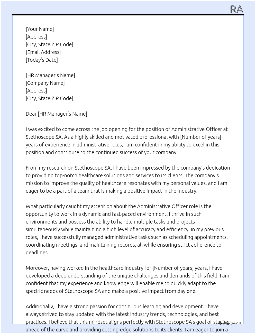 Administrative officer At Stethoscope SA Cover Letter