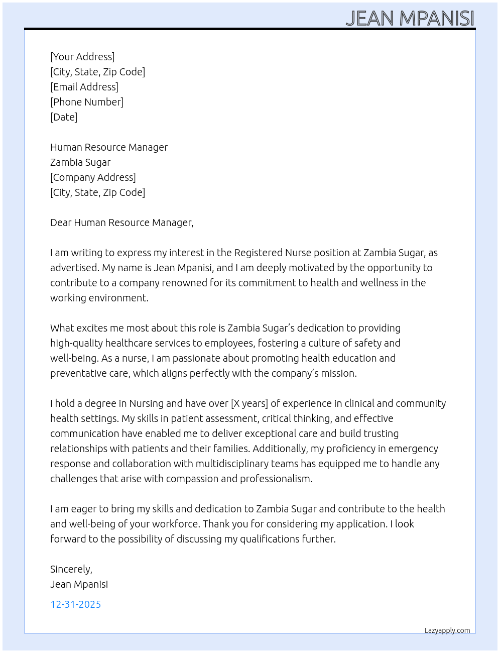 Cover letter for registered nurse - LazyApply