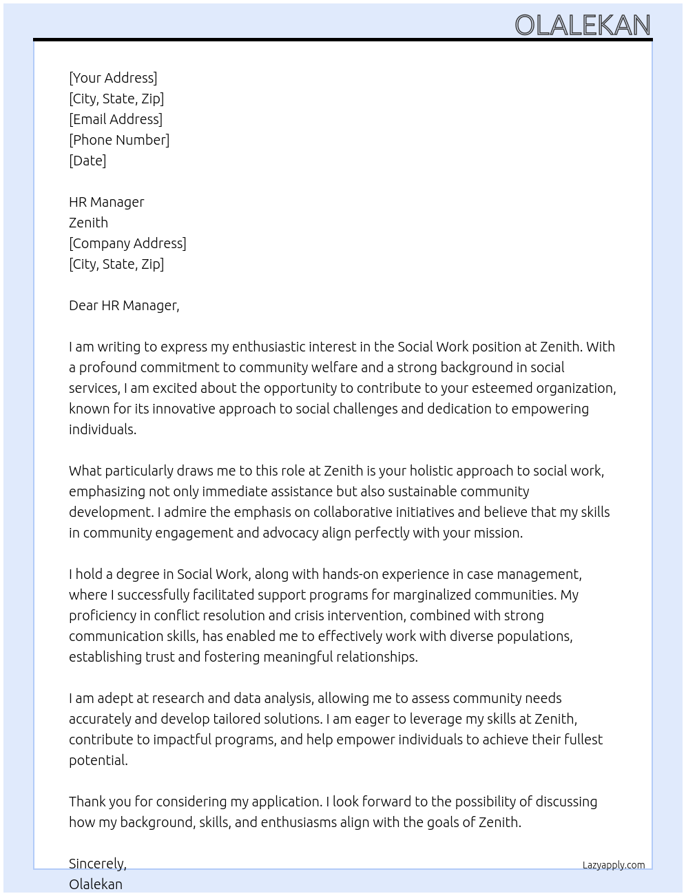 Cover letter for social work - LazyApply