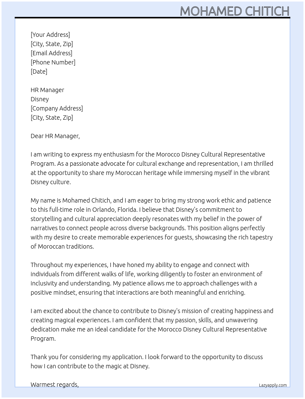 Morocco Disney Cultural Representative Program At Disney Cover Letter