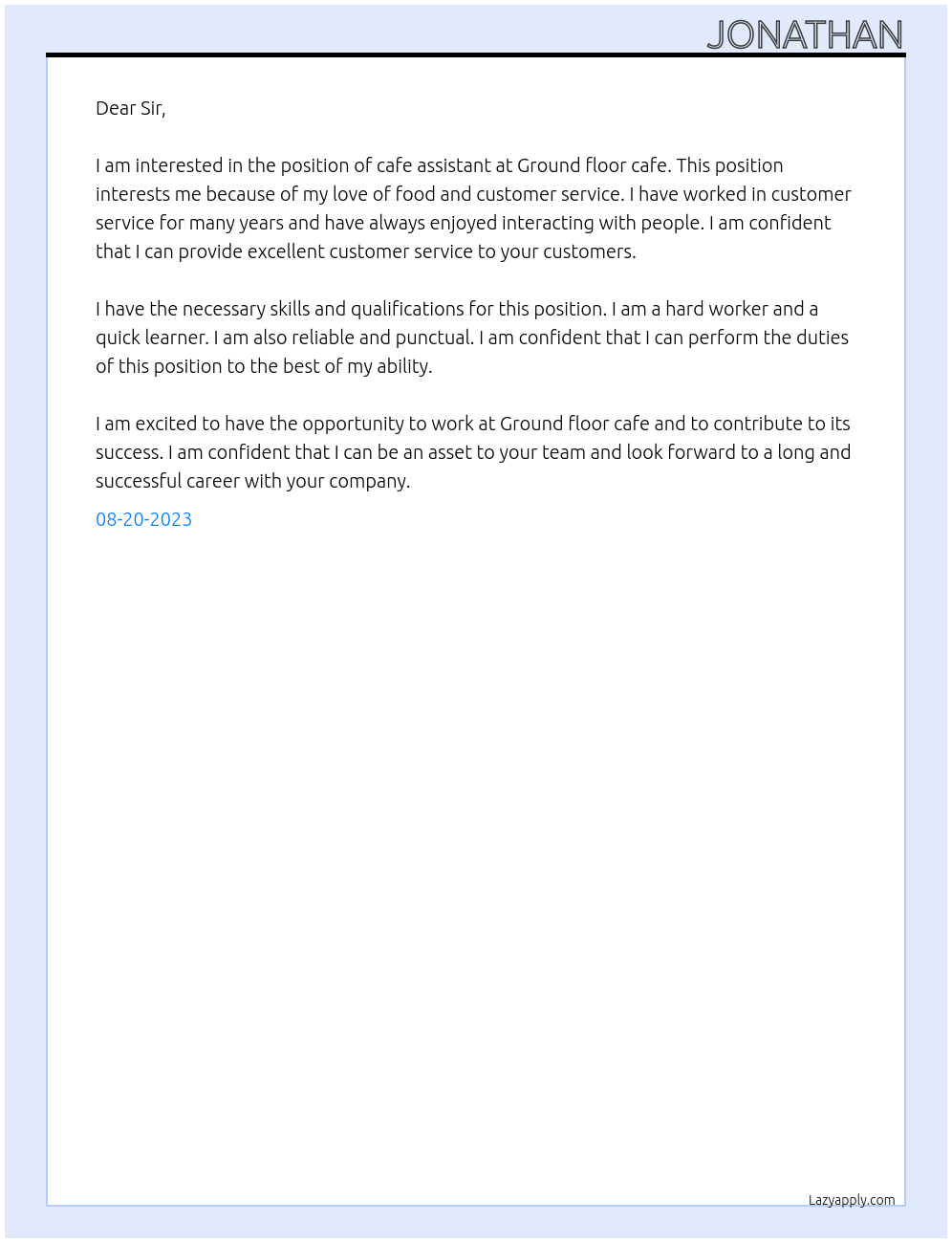 cafe assistant At Ground floor cafe Cover Letter