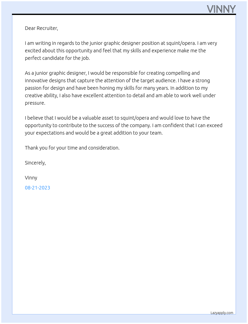 junior graphic designer At squint/opera Cover Letter