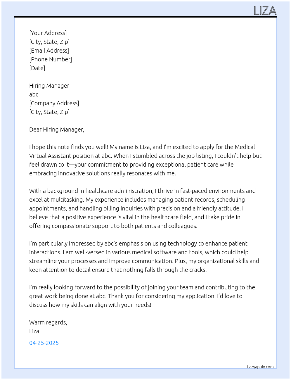 Medical Virtual Assistant At abc Cover Letter