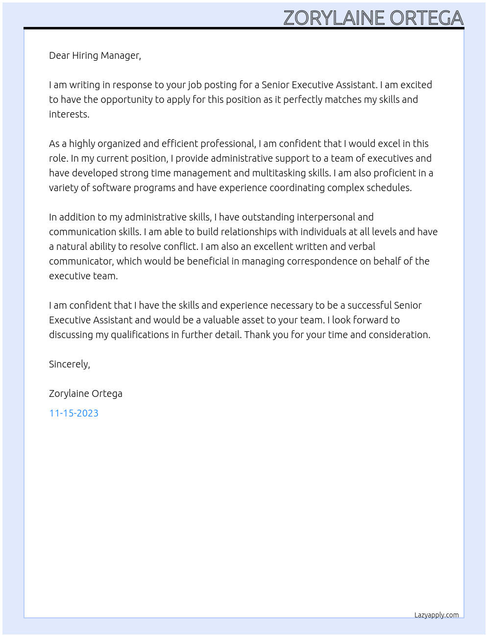 Senior Executive Assistant At Nuvo Solutions, Inc. Cover Letter