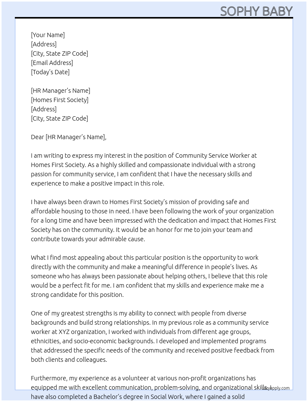 Community Service Worker At Homes First Society Cover Letter