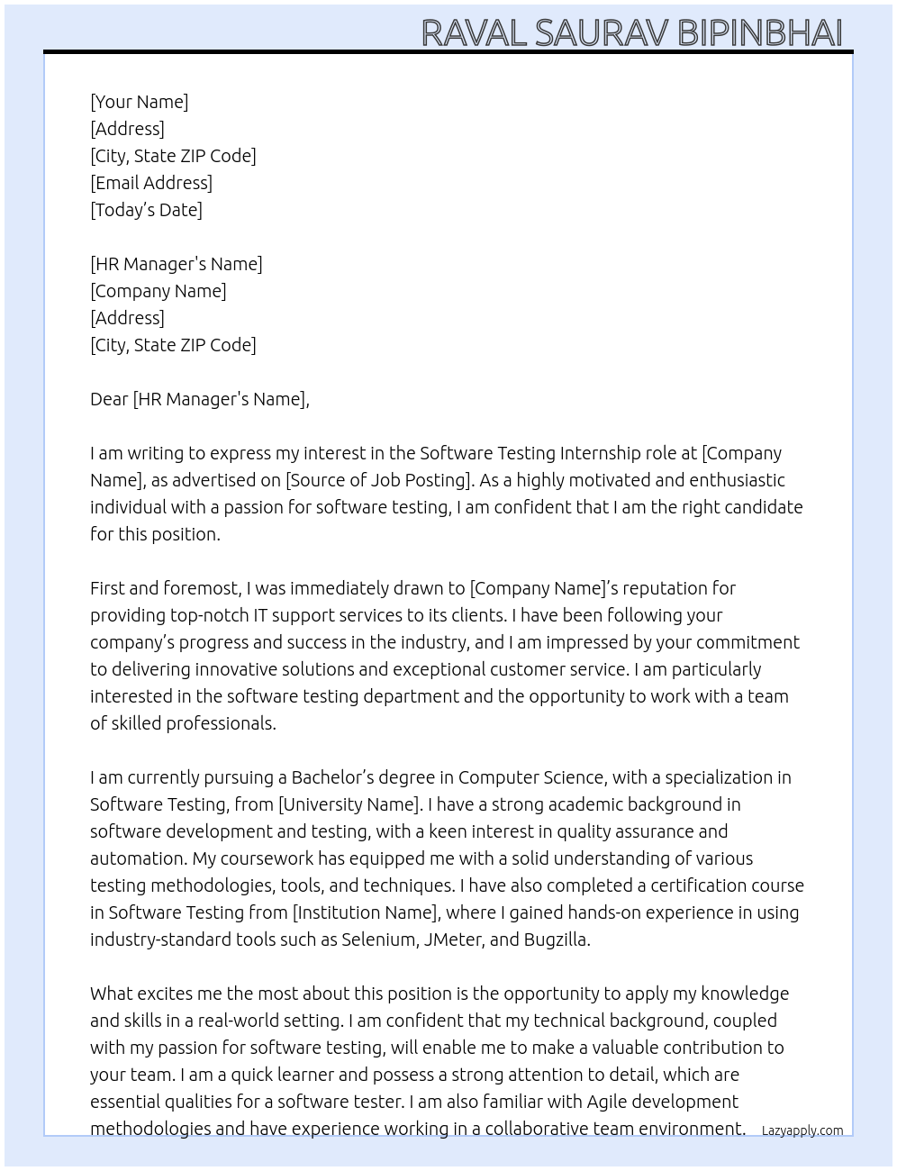 Software testing  At Request IT Support Cover Letter