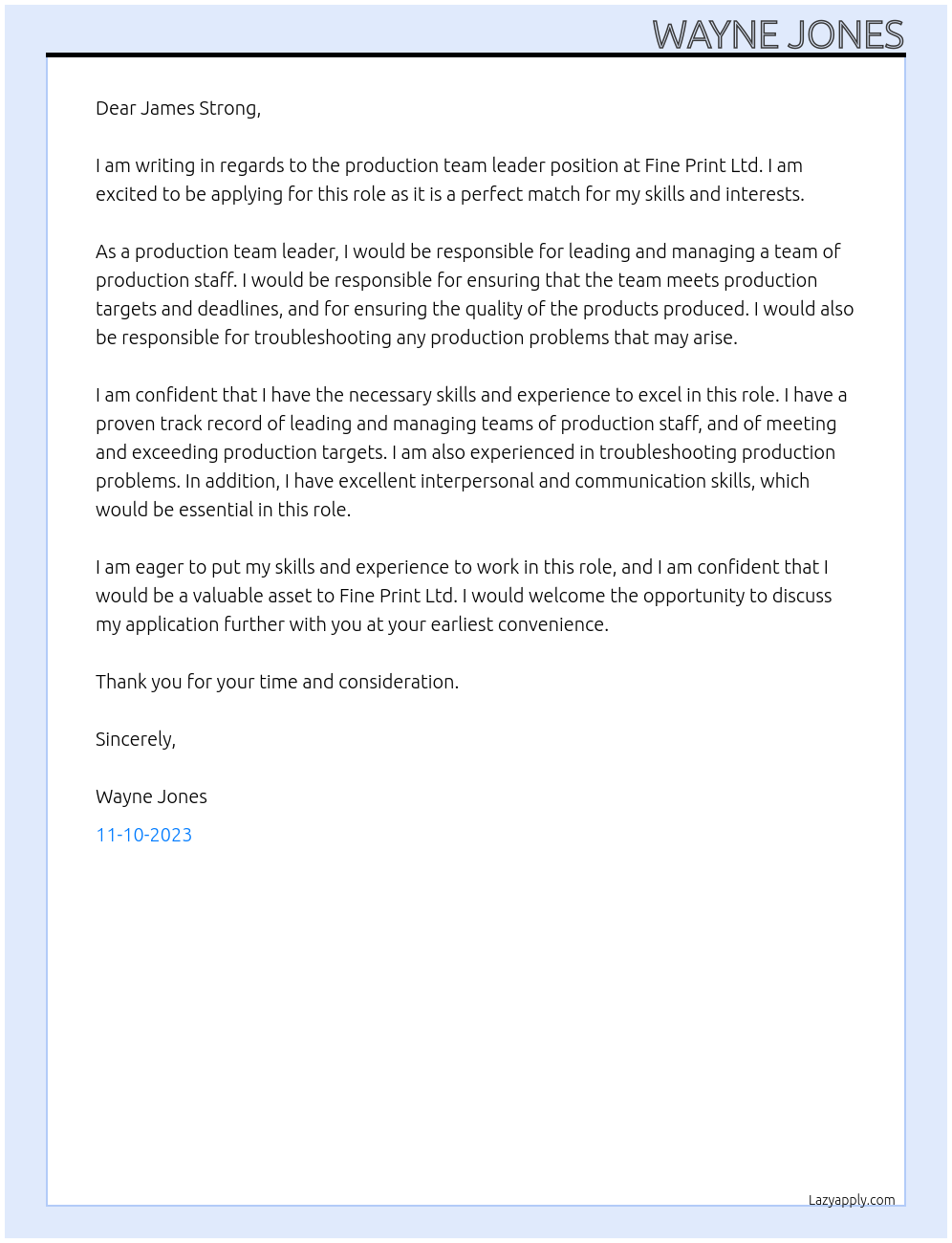 production team leader At Fine Print Ltd Cover Letter
