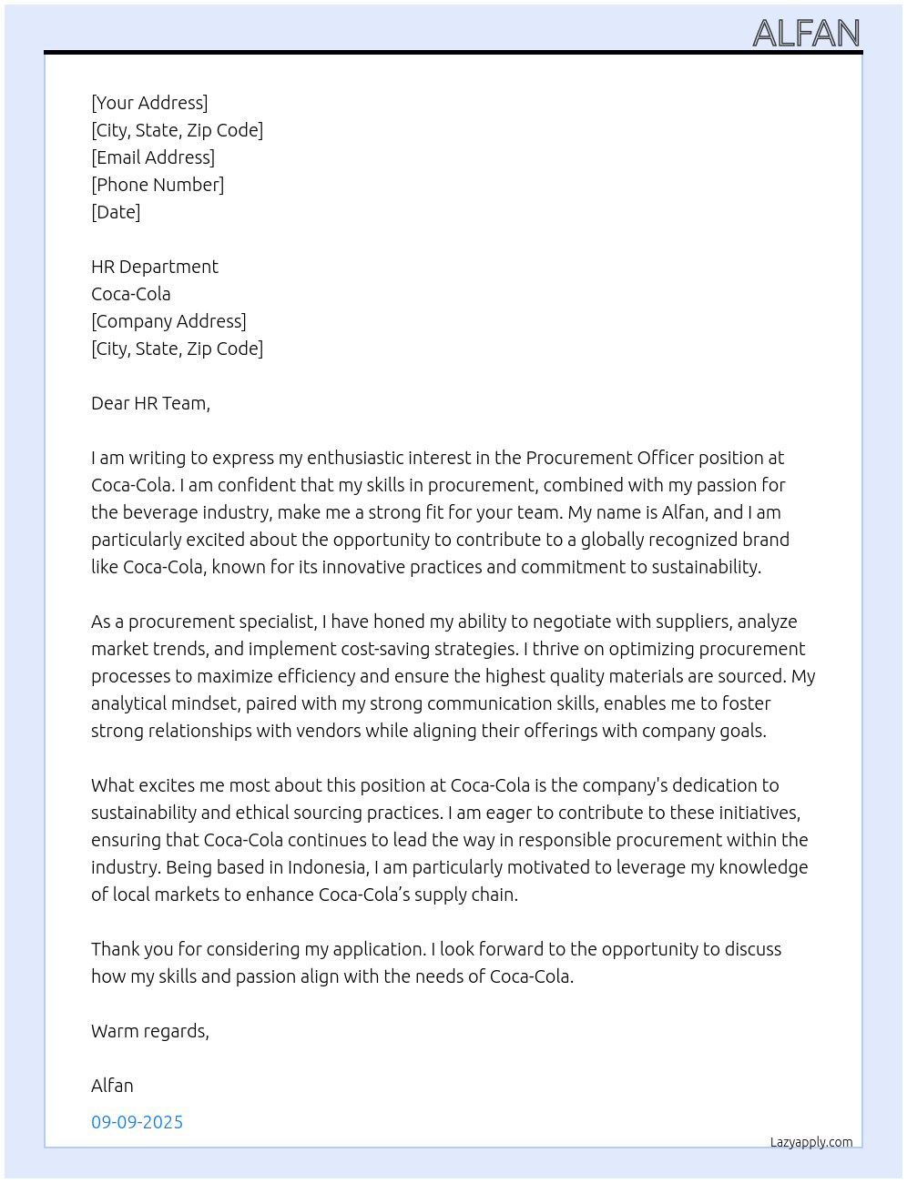 Procurement Officer At Coca Cola Cover Letter