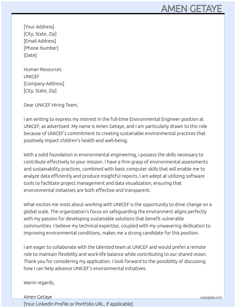 Cover letter for environmental engineer - LazyApply
