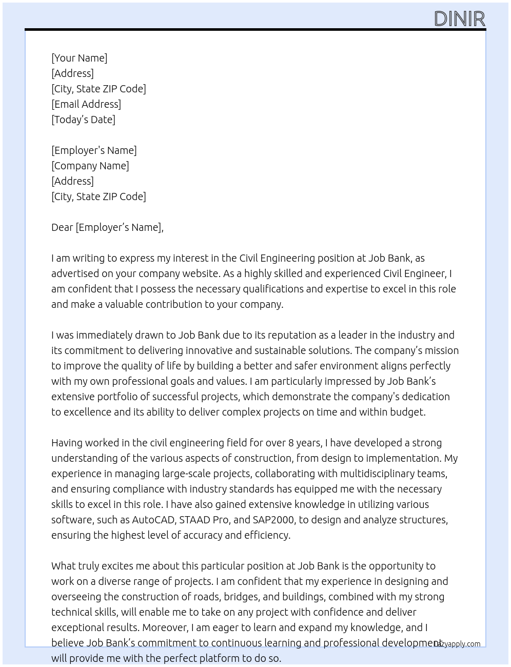 Civil engineering At Job bank Cover Letter