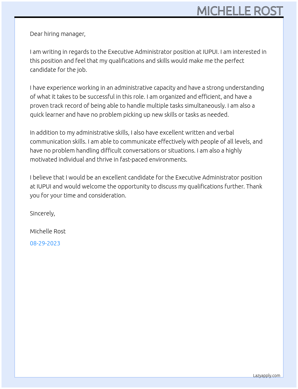 Executive Administrator At IUPUI Cover Letter