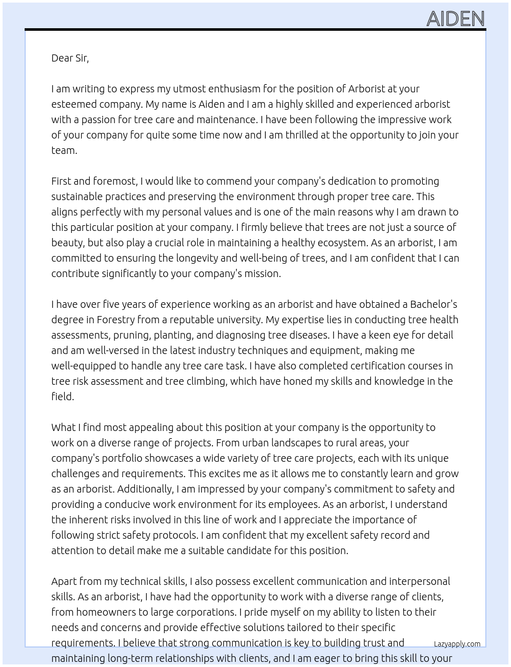 Arborist At To who it may concern Cover Letter