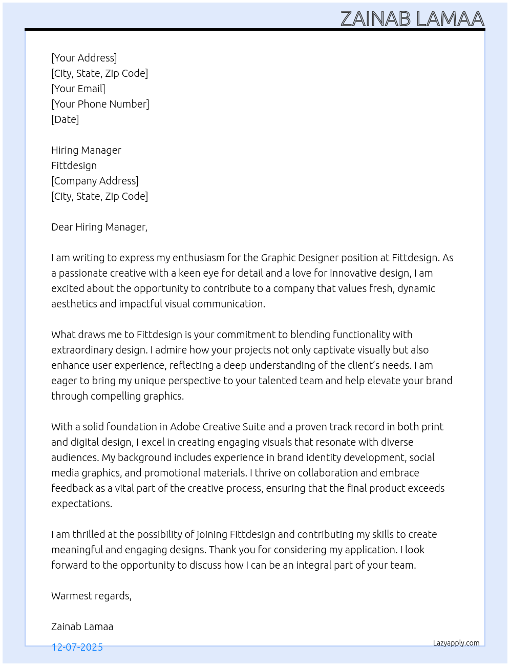 Cover letter for graphic designer - LazyApply