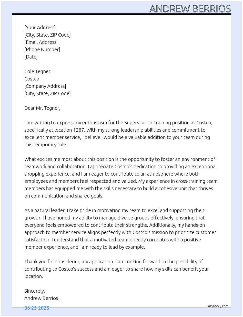 Cover letter for supervisor in training - LazyApply