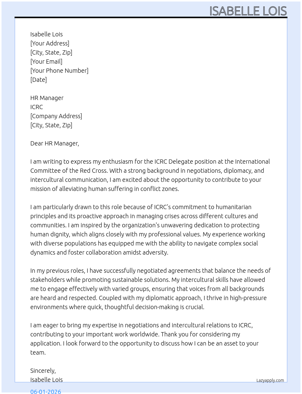 ICRC Delgate At ICRC Cover Letter