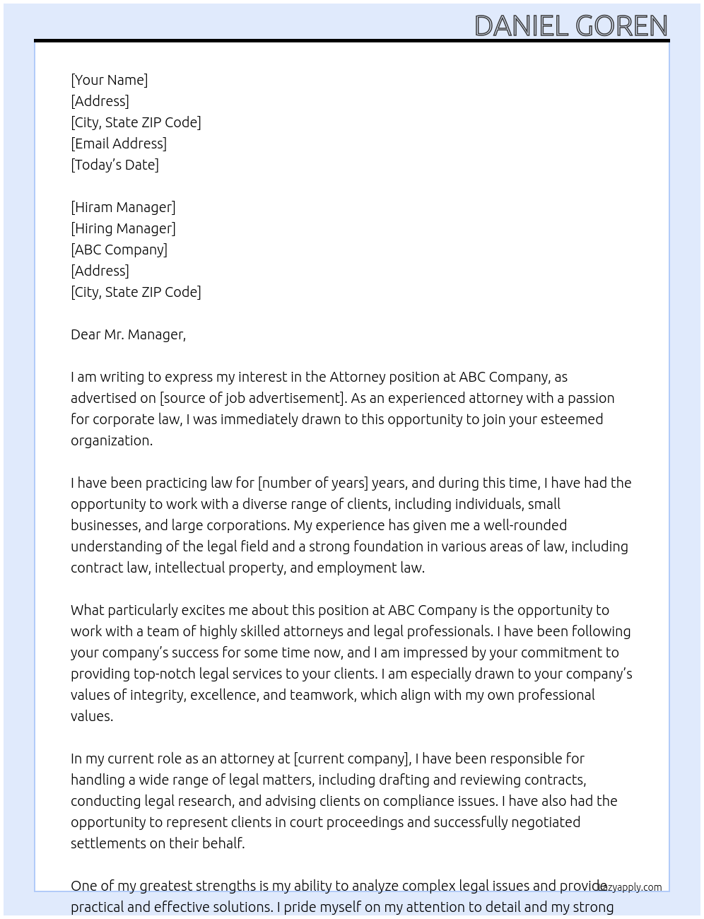 Attorney At ABC Company Cover Letter