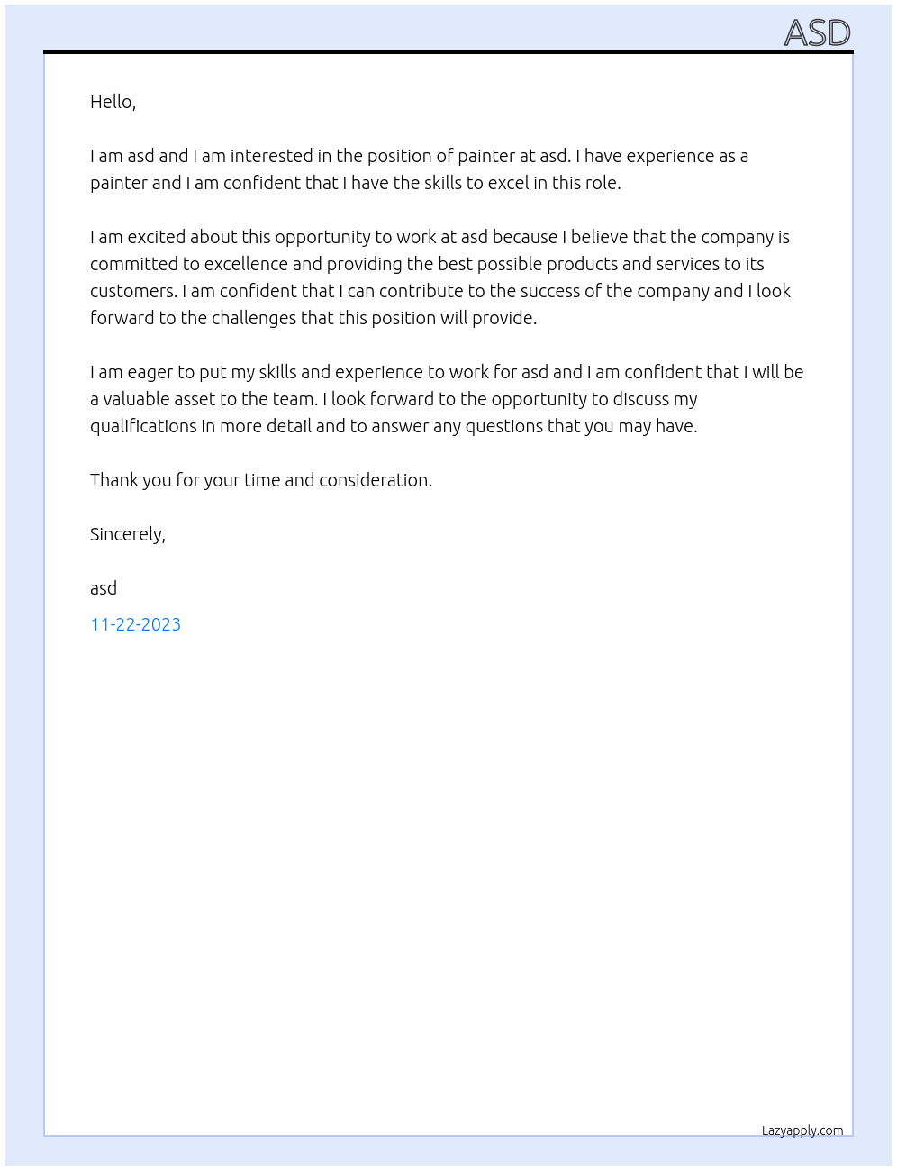 painter At asd Cover Letter