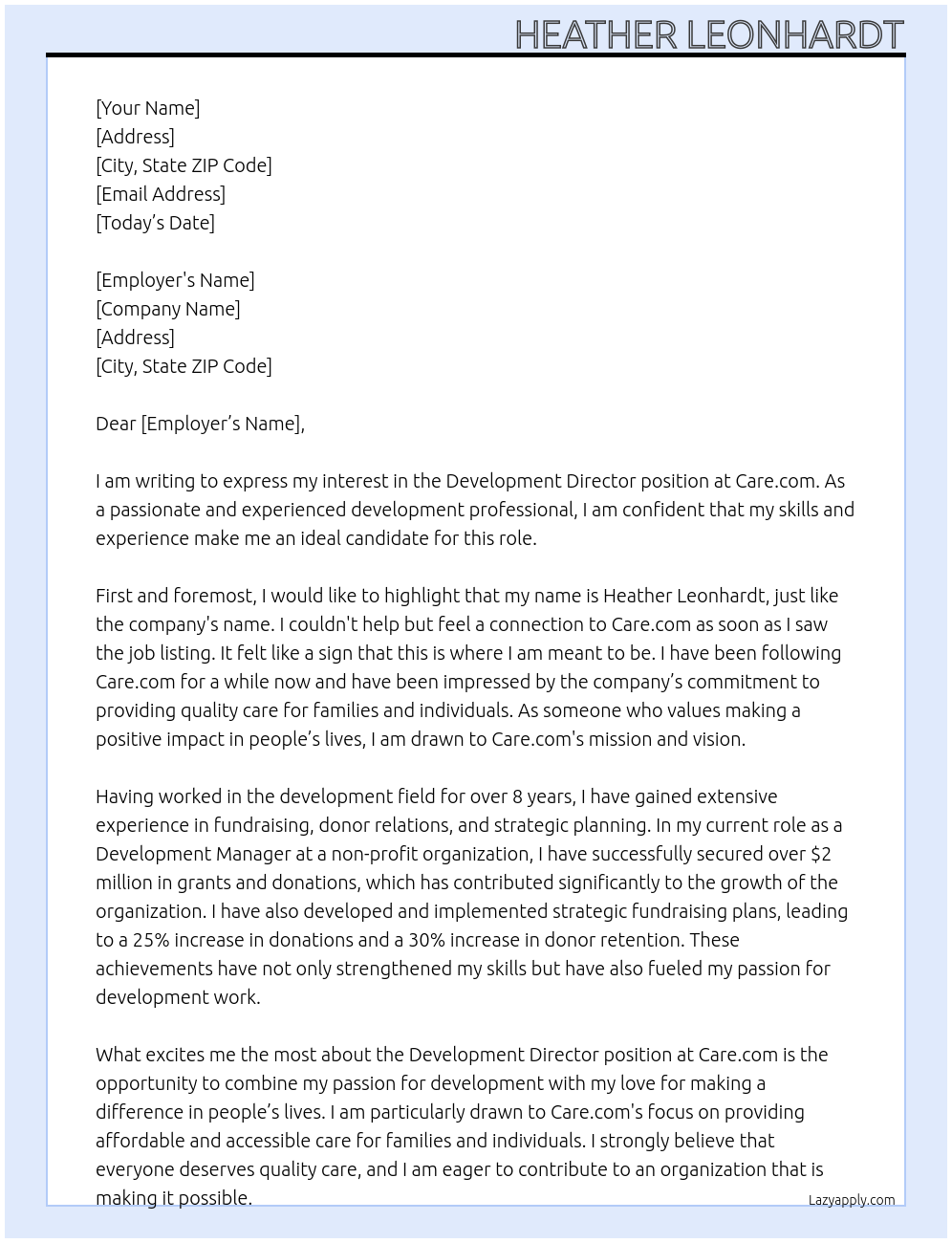 Development Director At Care.com Cover Letter