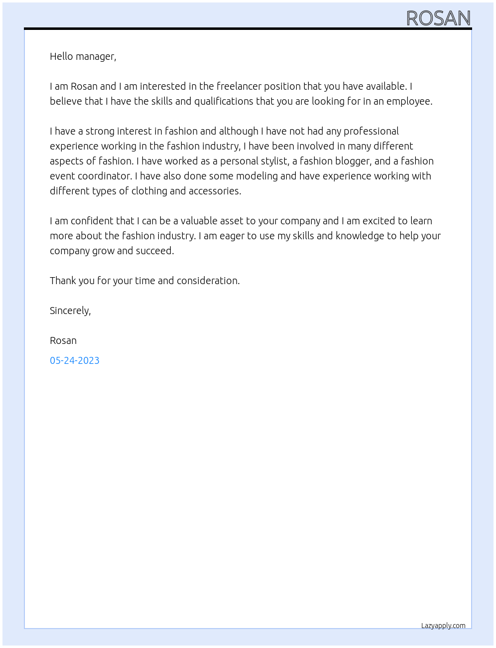 freelancer At you Cover Letter