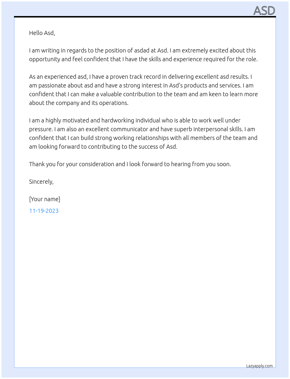 asdad At Asd Cover Letter