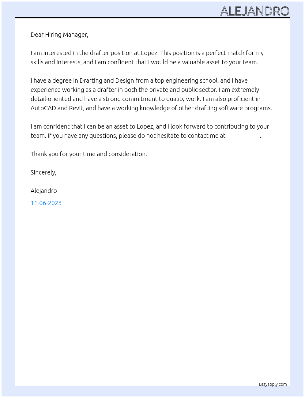 Drafter At Lopez Cover Letter