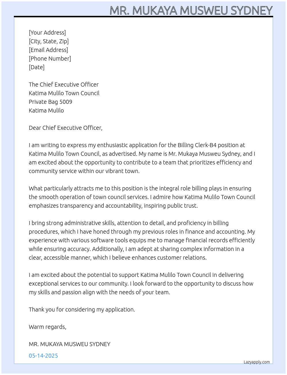 Cover letter for billing clerk-b4 - LazyApply