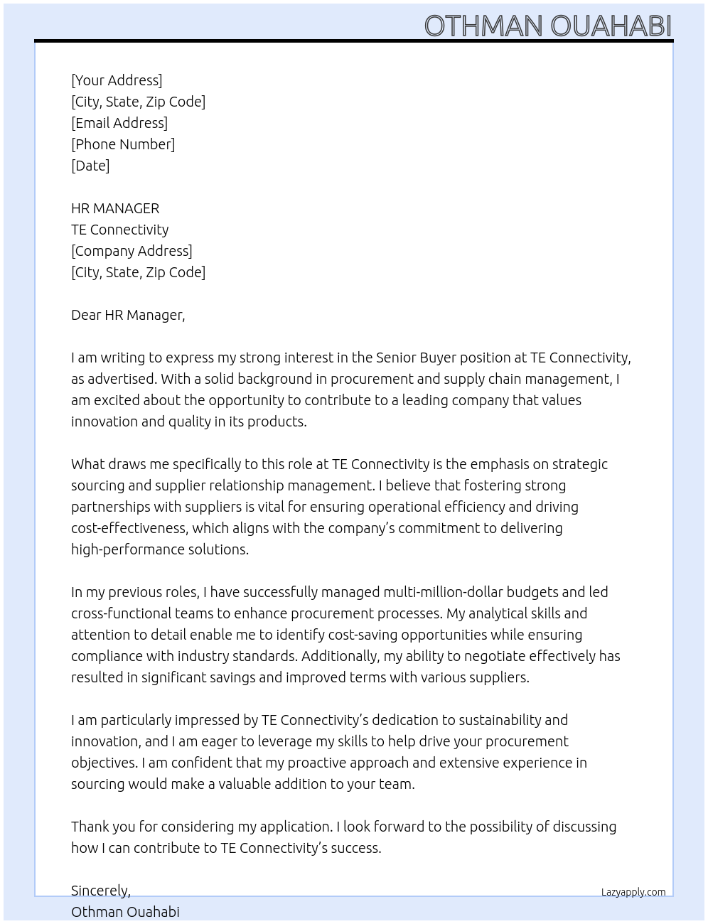Cover letter for senior buyer - LazyApply
