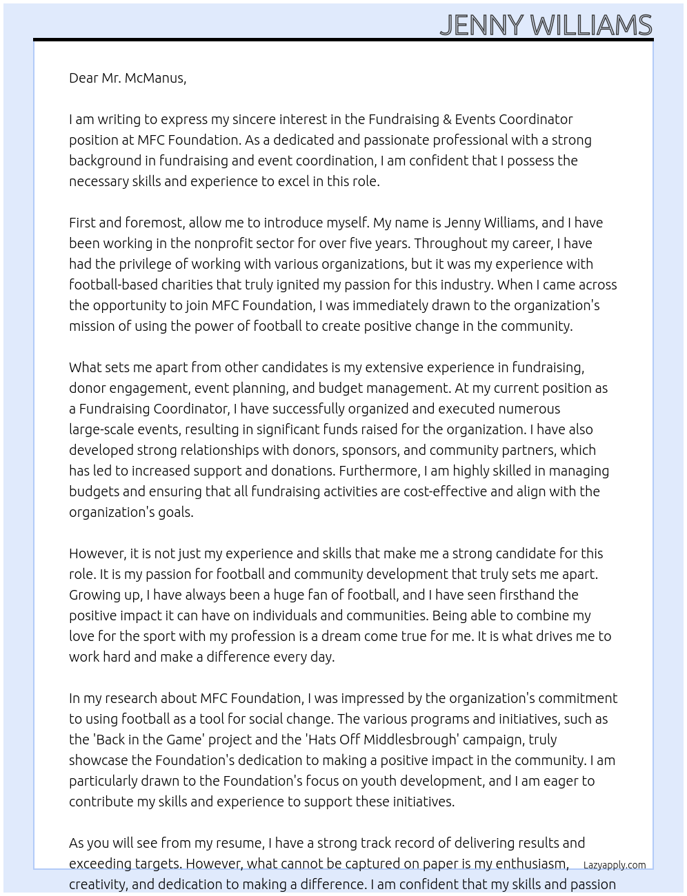 Cover letter for fundraising & events coordinator - LazyApply