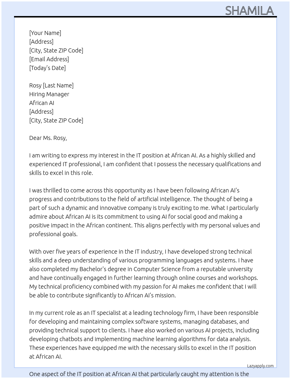 It At African ai Cover Letter