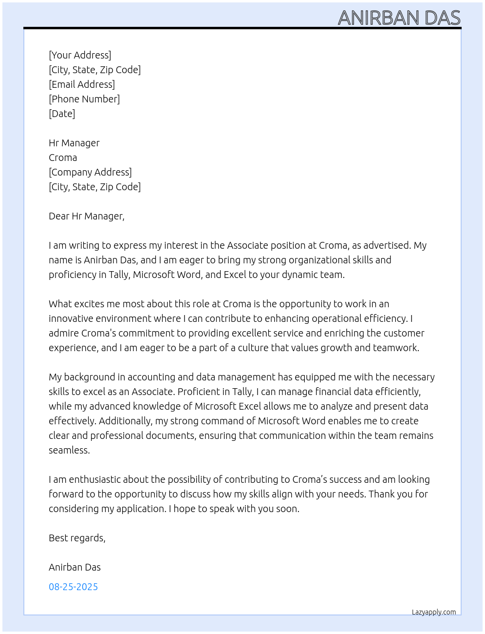 Associate At Croma Cover Letter